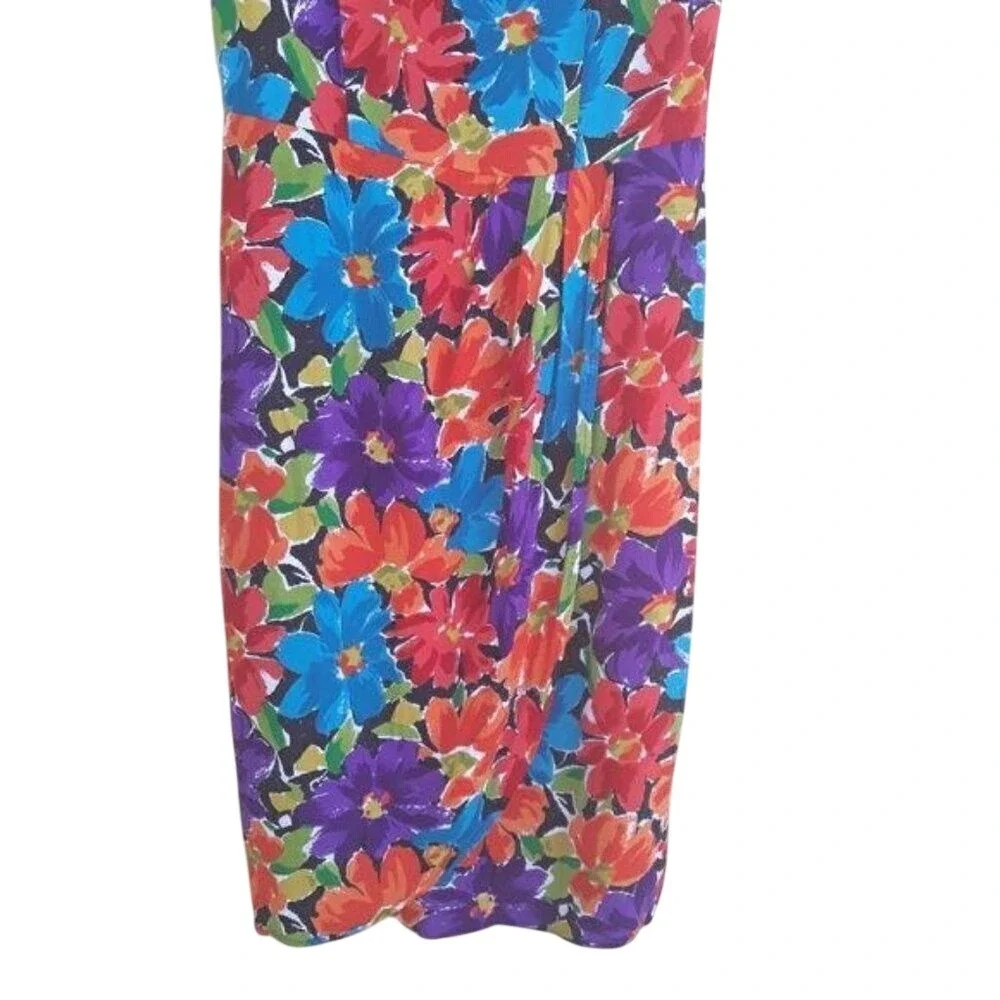 Vtg 80's Tropical Hawaiian Dress Sz M Belted Multicolor Floral Resort Vacation - Picture 7 of 8